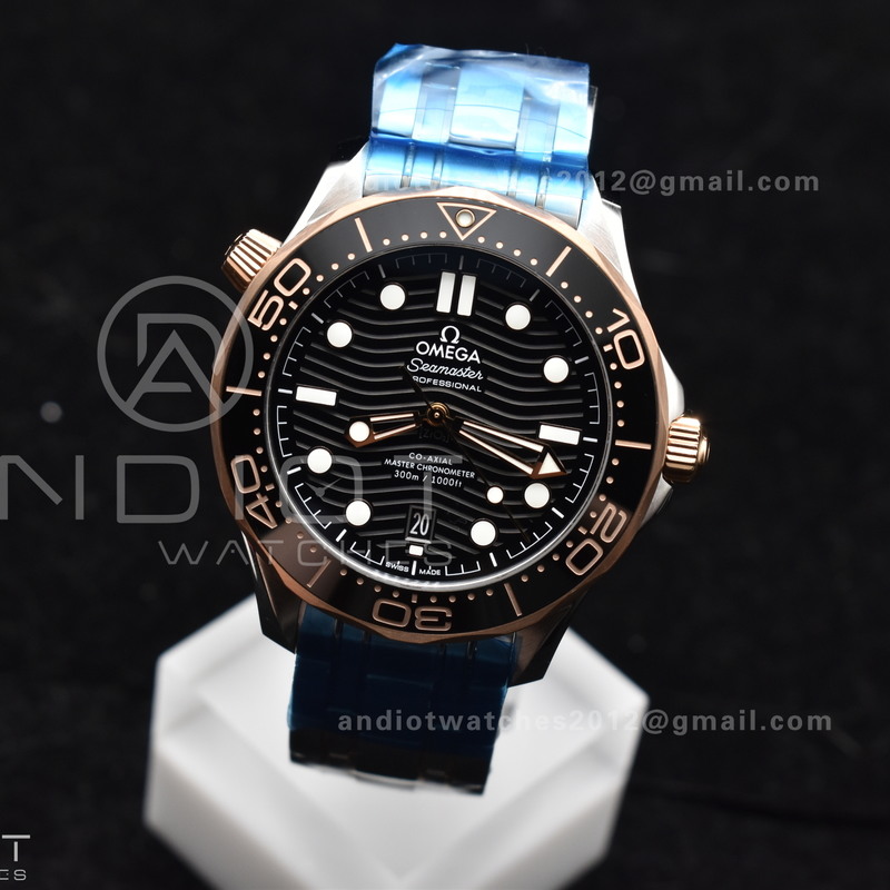 Seamaster Diver 300M SS/RG VSF 1:1 Best Edition Black Ceramic Black Dial on SS Bracelet A8800